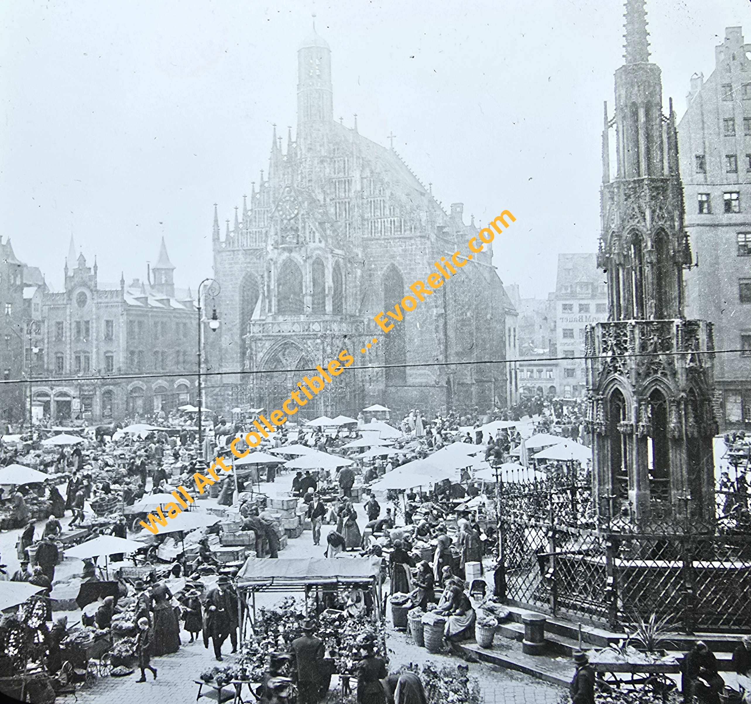 Wall Art 1920 Marketplace and Cathedral Nuremberg Germany