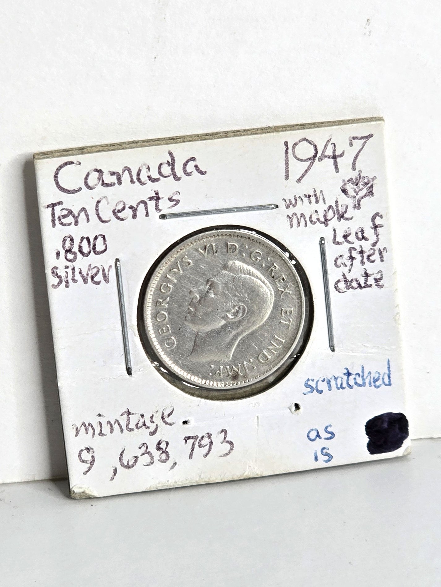 1947 Silver Coin Canadian Ten Cents 80% Silver