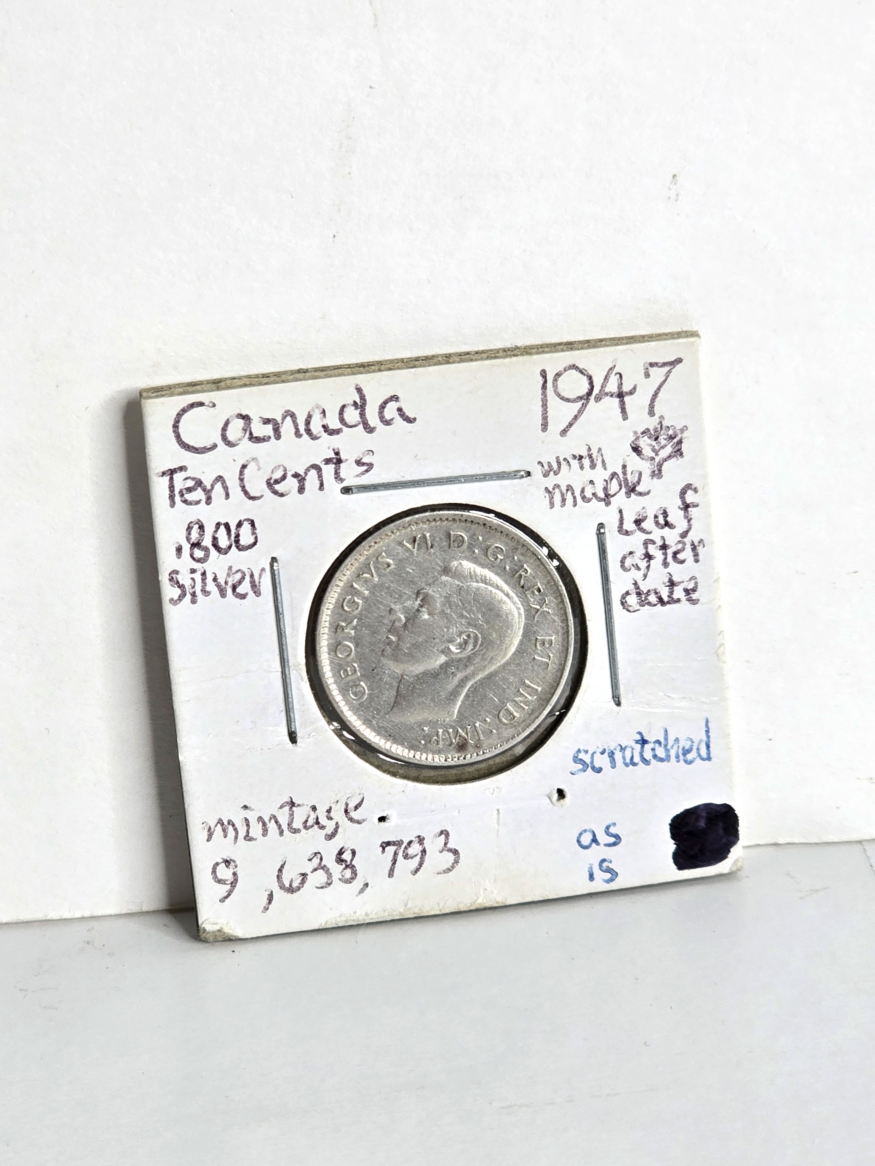 1947 Silver Coin Canadian Ten Cents