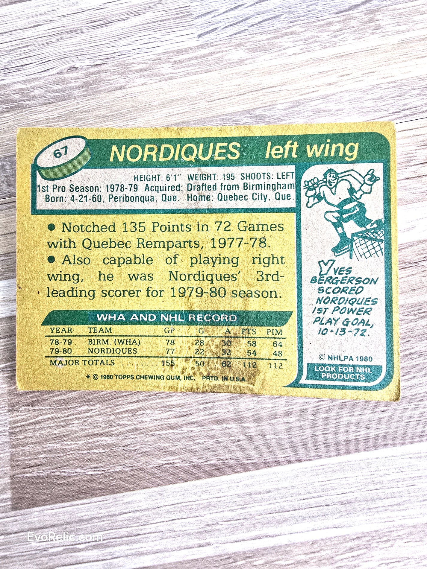 1980 Michel Goulet Nordiques NHL Hockey Card No 67