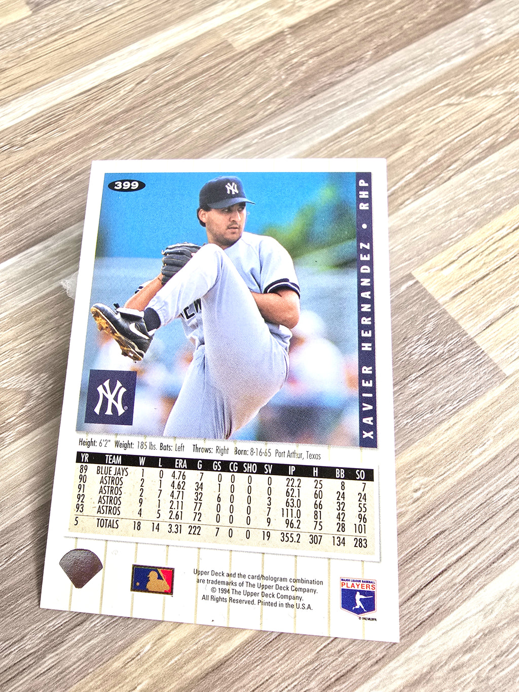 1994 Xavier Hernandez Baseball Yankees Card Upper Deck No 399