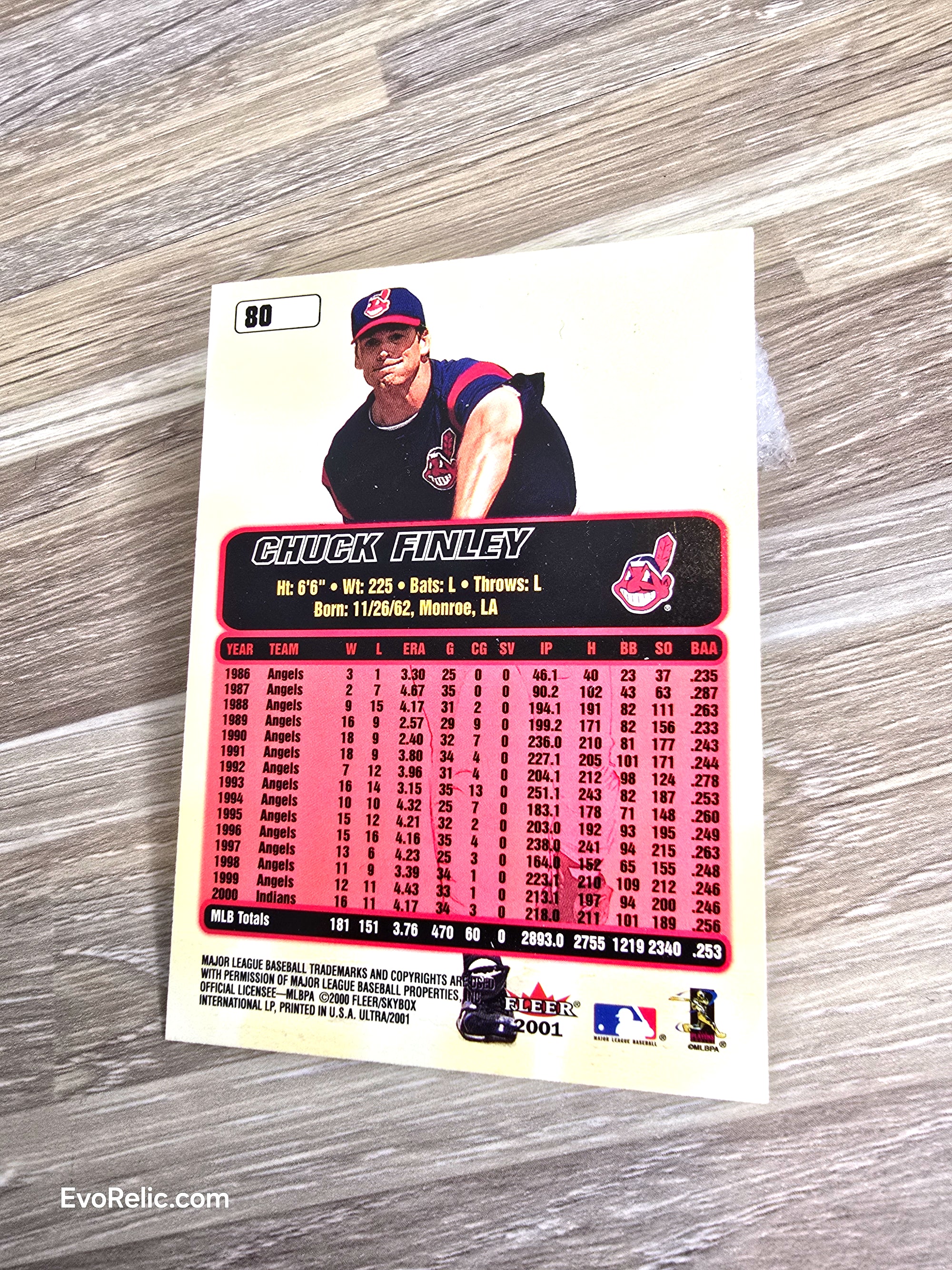2000 Fleer Chuck Finley Cleveland Indians Baseball Card No 80