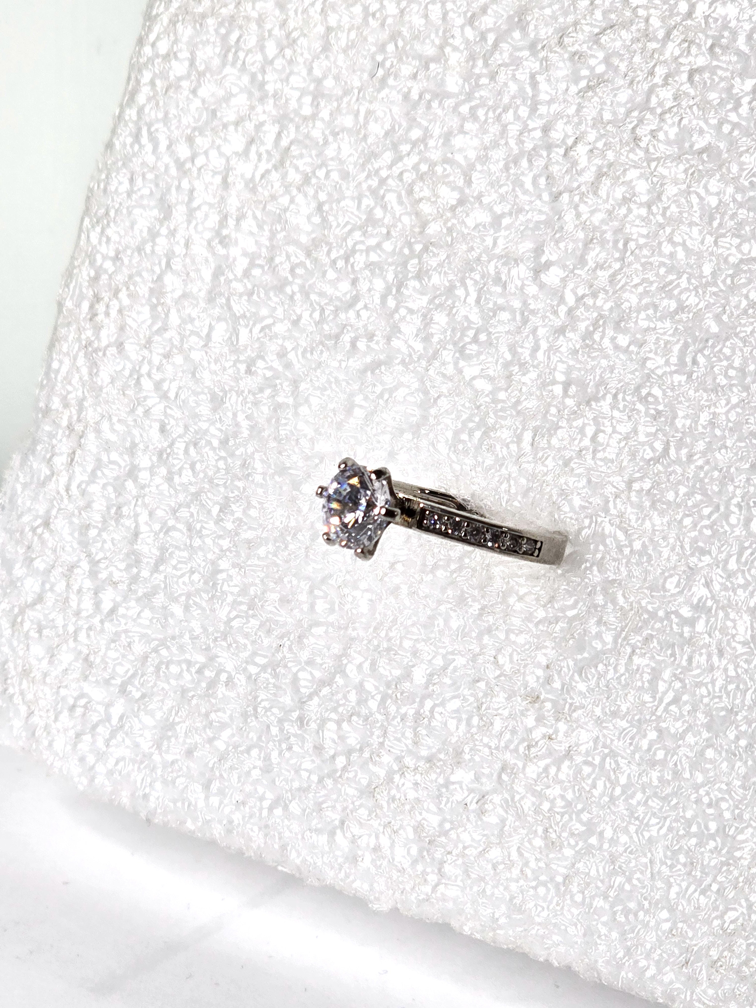 Vintage Ring Diamonds on Band Silver Plated