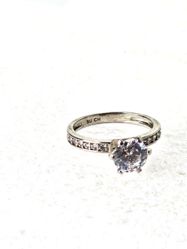Vintage Ring Diamonds on Band Silver Plated