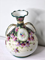 Floral Vase Victorian Decor Hand Painted with 22k Gold Trim