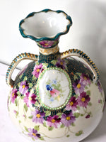 Floral Vase Victorian Decor Hand Painted with 22k Gold Trim