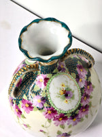 Floral Vase Victorian Decor Hand Painted with 22k Gold Trim
