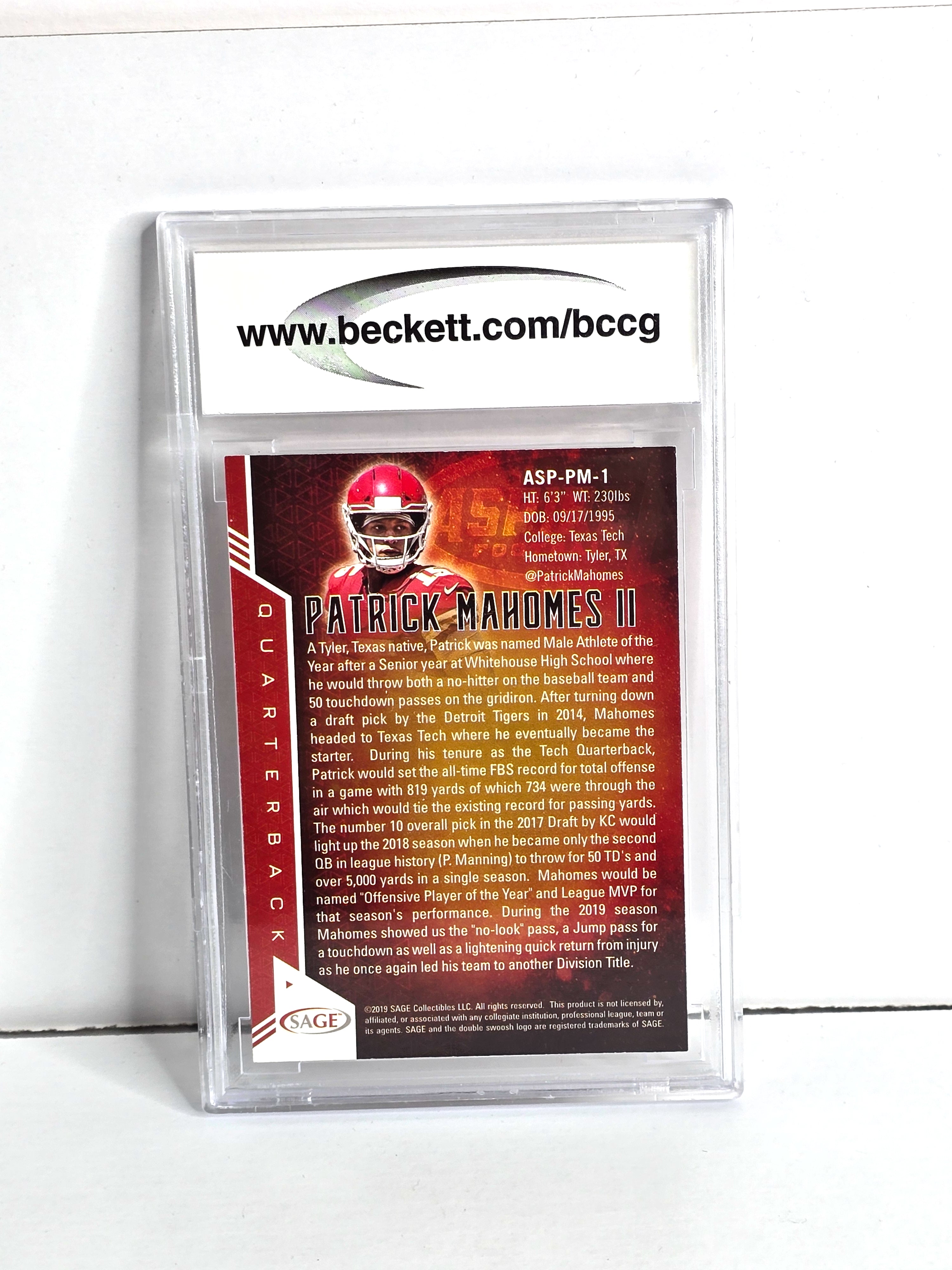 2019 Patrick Mahomes II Football Card Sage Aspire Mint Beckett