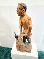 African Art Sculpture Handmade Wood Man Gold Mining Signed Louis Cherry