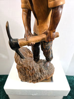 African Art Sculpture Handmade Wood Man Gold Mining Signed Louis Cherry
