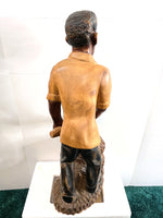 African Art Sculpture Handmade Wood Man Gold Mining Signed Louis Cherry
