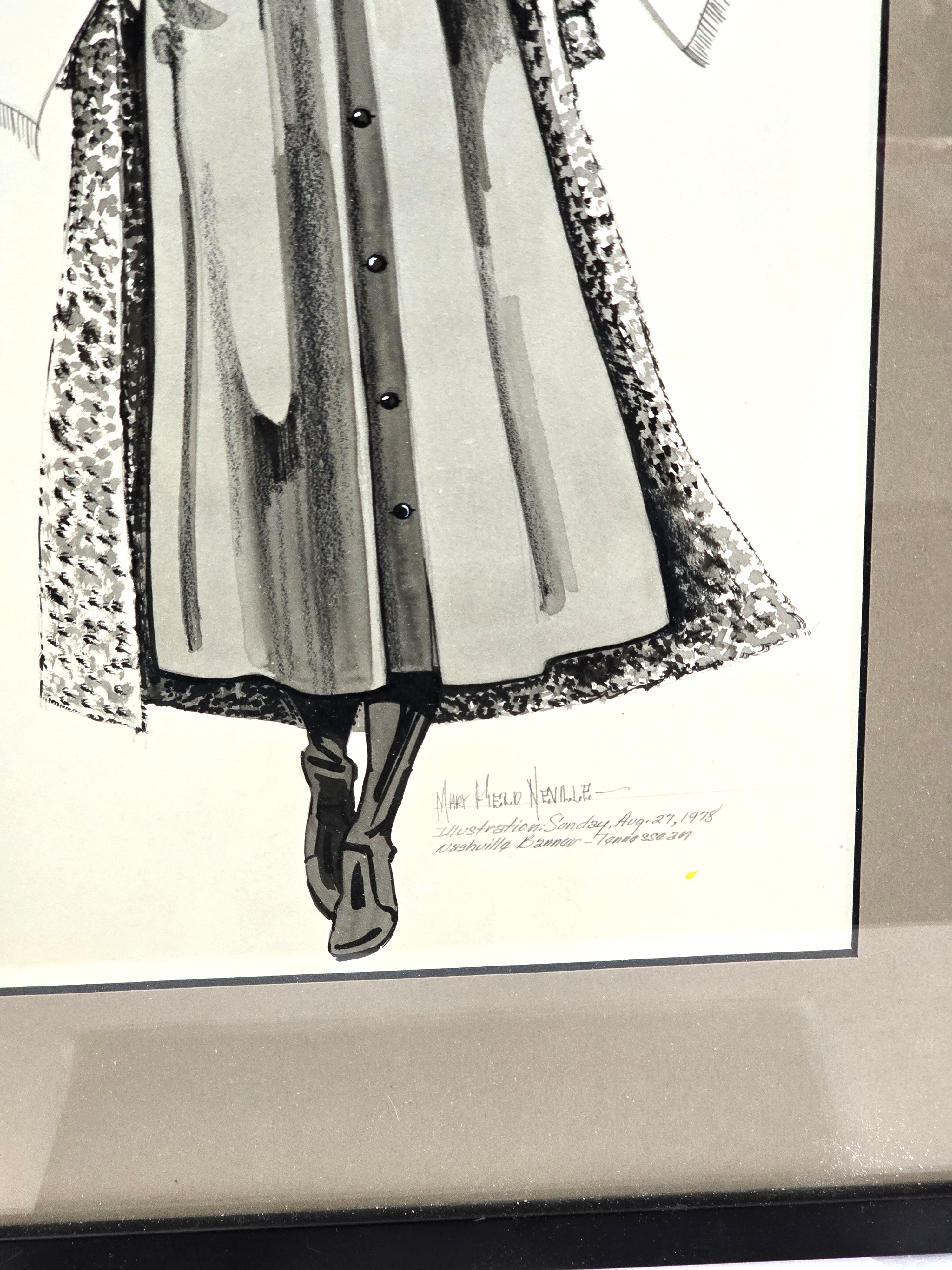 Art Ink Wash Drawing Artist Signed 1978 Fashion Apparel