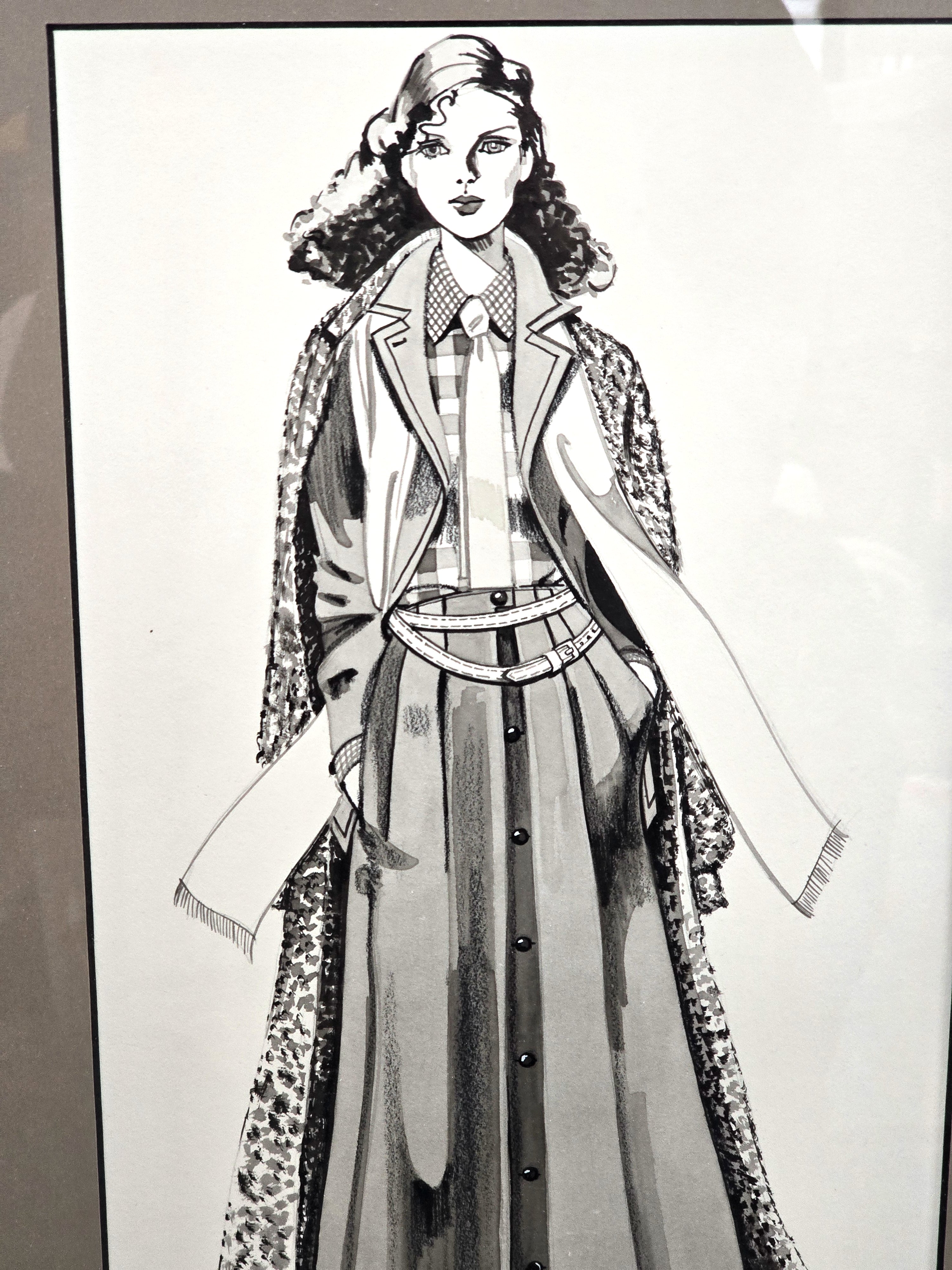 Art Ink Wash Drawing Artist Signed 1978 Fashion Apparel