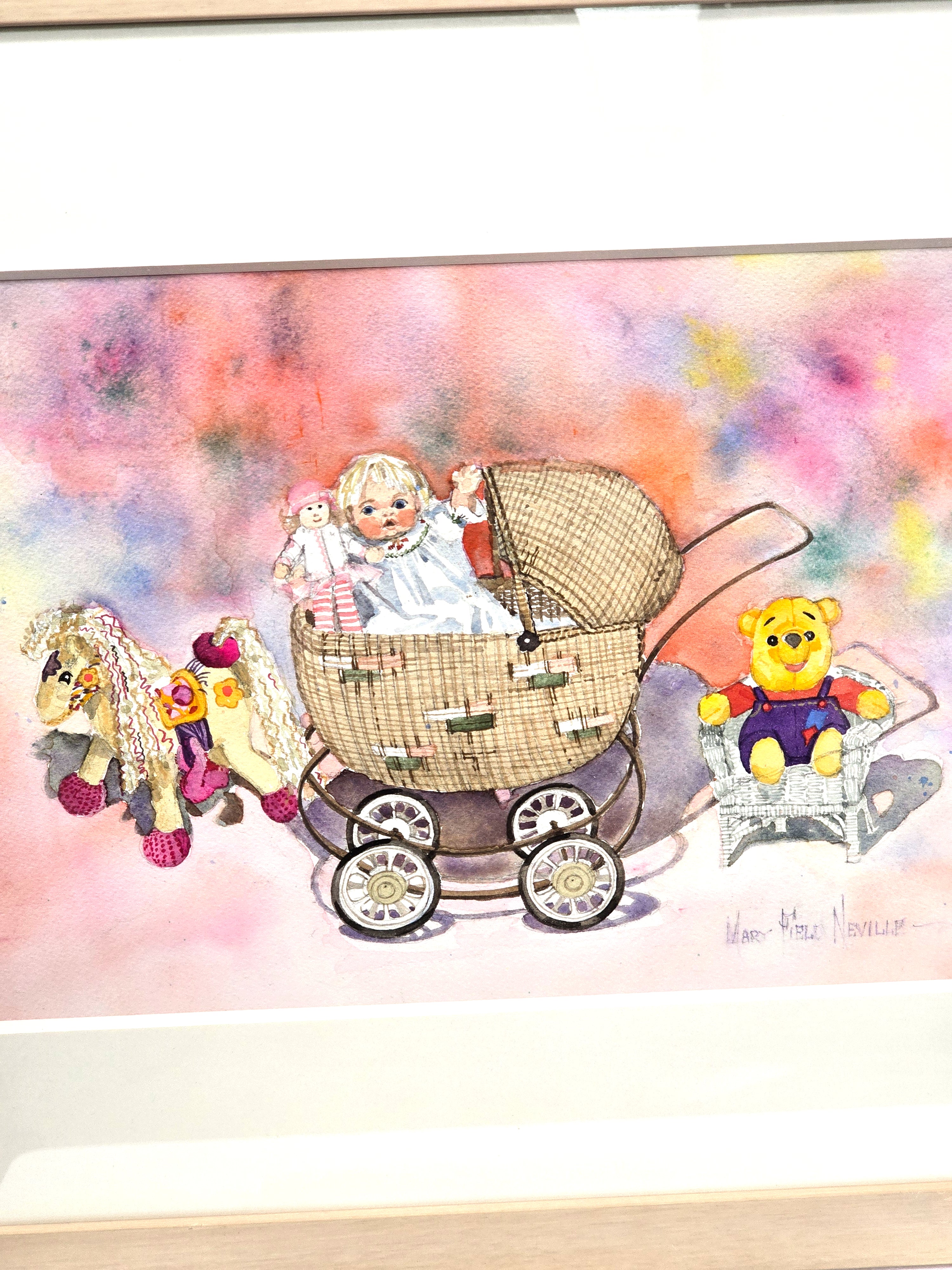 Art Painting Original Signed by Artist Watercolor Kids Disney Pooh Bear