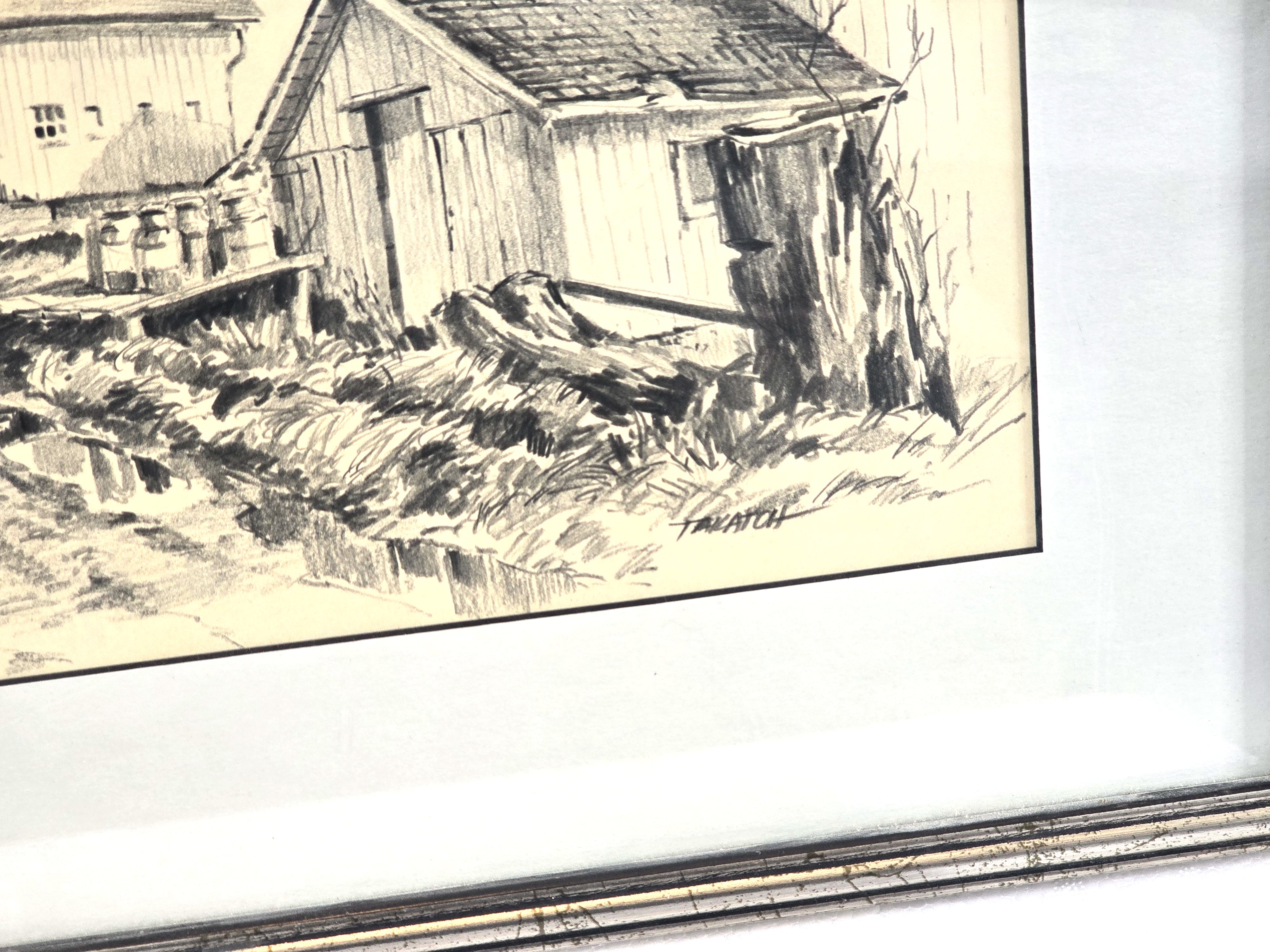 Chagrin Falls Ohio Sketch Illustration Barns Signed by Artist