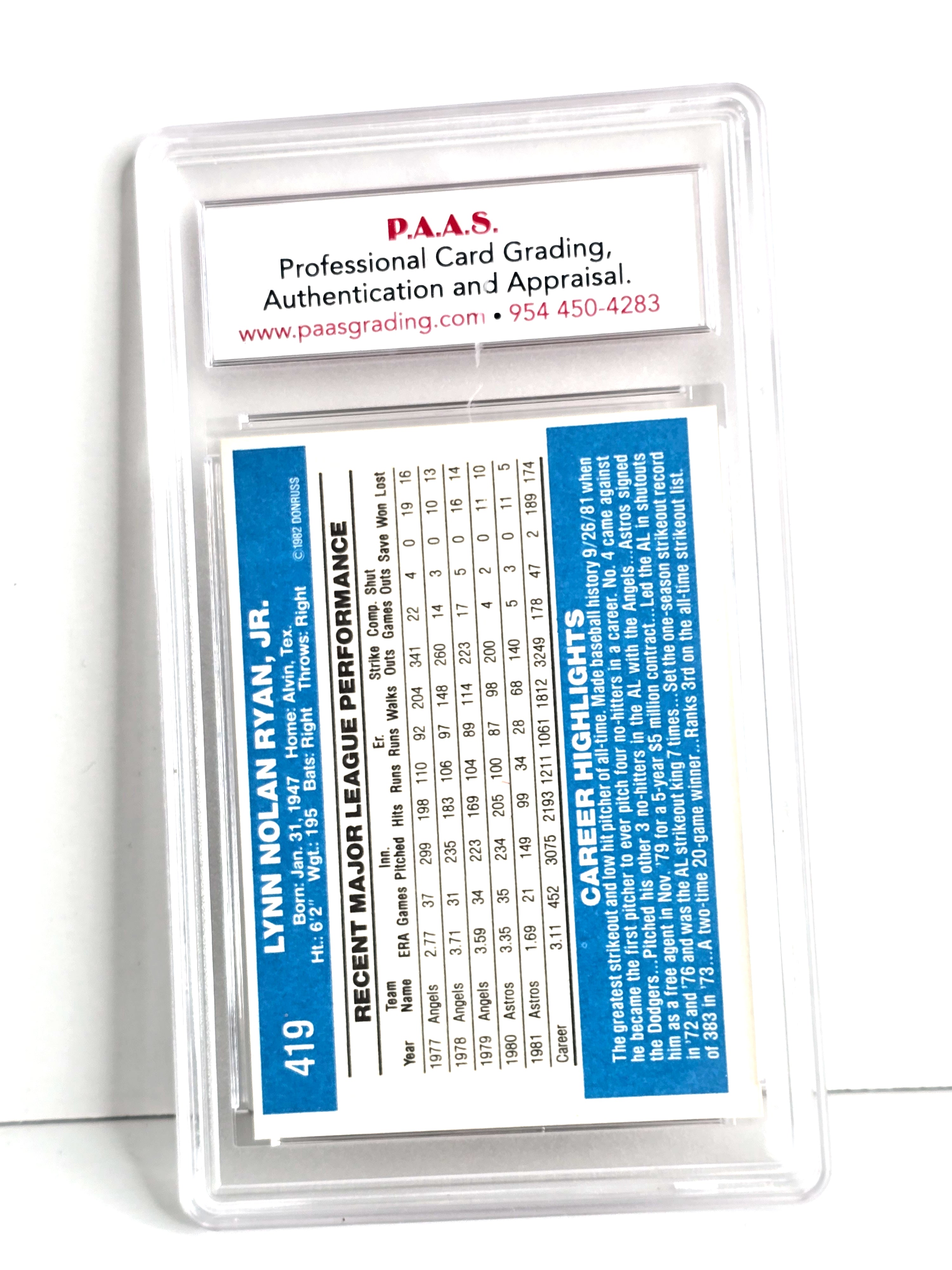 Nolan Ryan Baseball Card 1982 Donruss PSA Ex-Mint