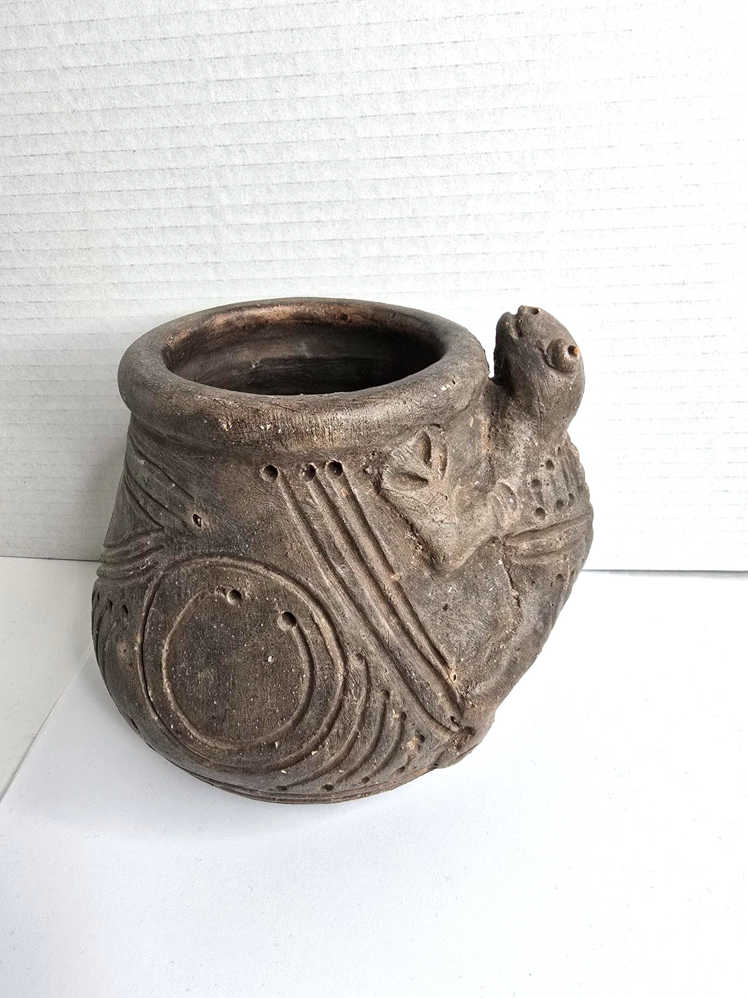 Antique Pre-Columbian Effigy Pot Chancay Blackware Peru Andean Frog
