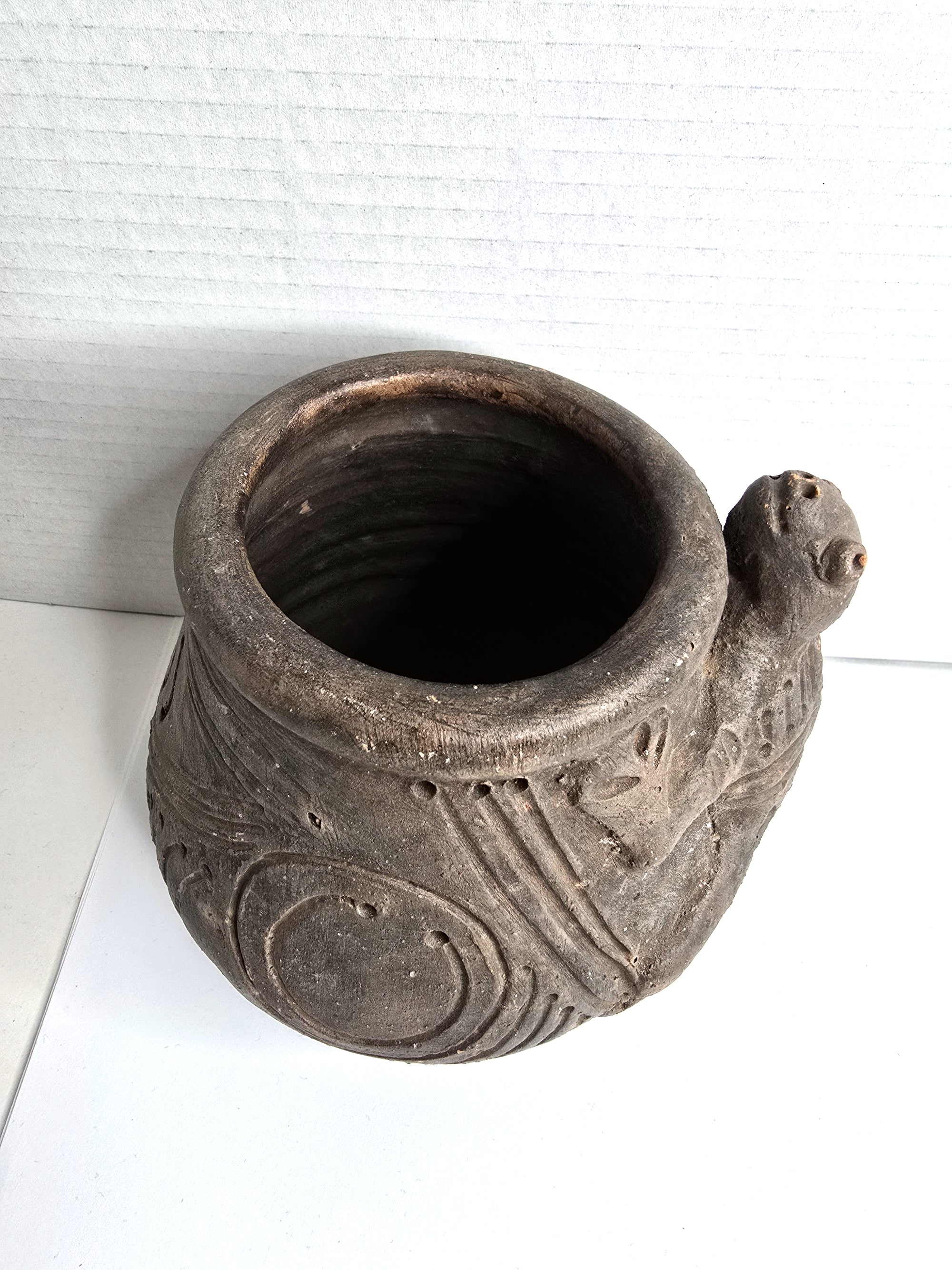 Antique Pre-Columbian Effigy Pot Chancay Blackware Peru Andean Frog