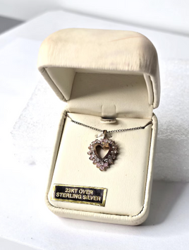 23k Gold Over Sterling Silver Heart Necklace with Gemstones Jewelry