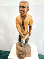 African Art Sculpture Handmade Wood Man Gold Mining Signed Louis Cherry