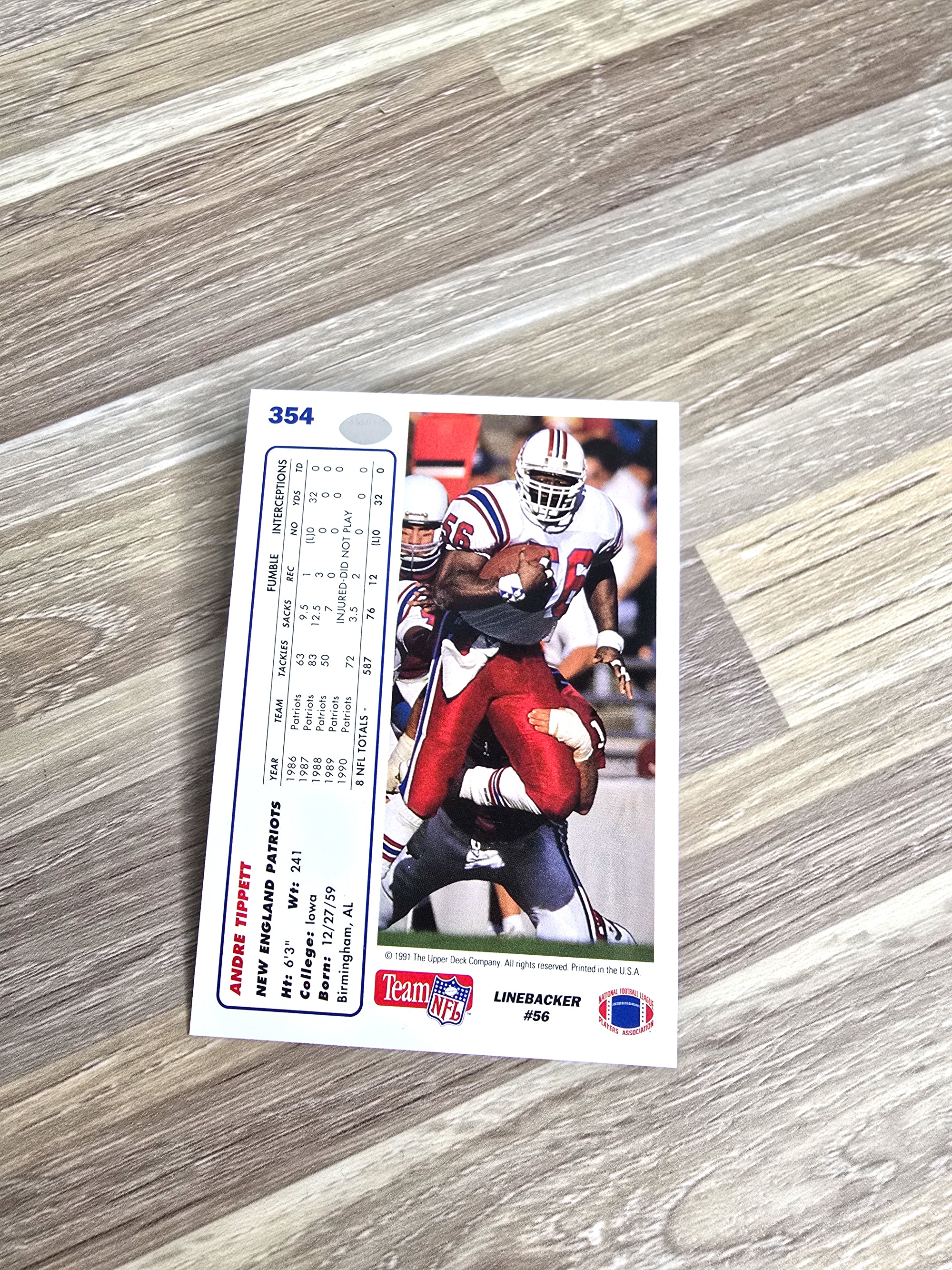 Andre Tippett NFL Football Card 1991 Upper Deck No. 354