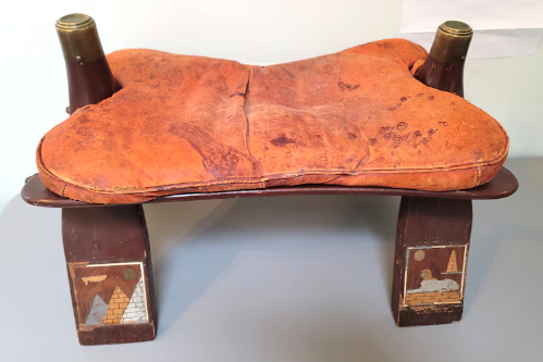 Antique Egyptian Camel Saddle Leather Seat Wood Frame