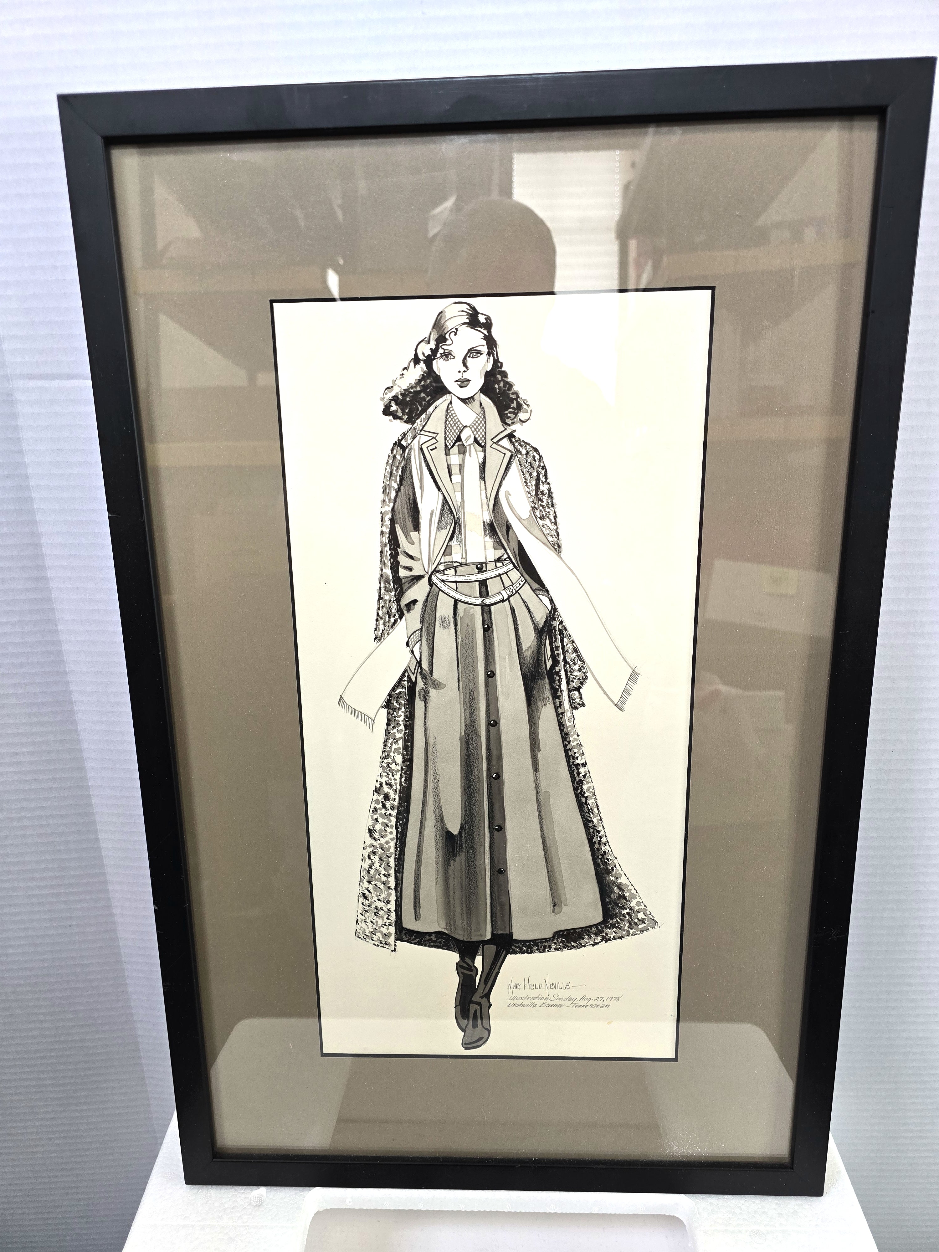 Art Ink Wash Drawing Artist Signed 1978 Fashion Apparel