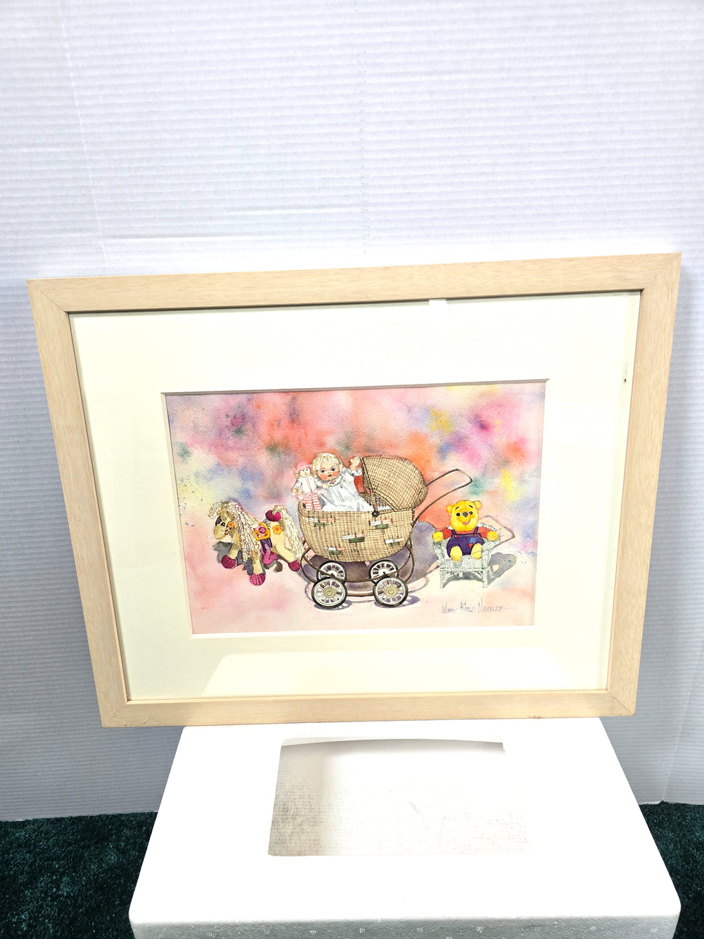 Art Painting Original Signed by Artist Watercolor Kids Disney Pooh Bear
