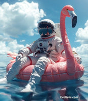 Astronaut Pink Flamingo Relax in Ocean
