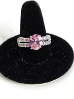 Beautiful Ring Silver with Pink Topaz CZ Clusters Size 9