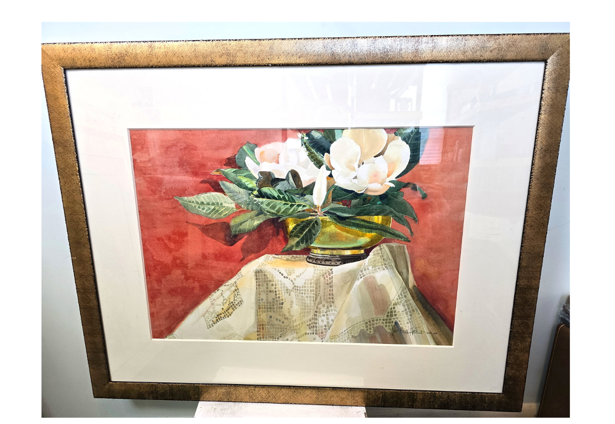 Brass Magnolia Painting Signed by Artist