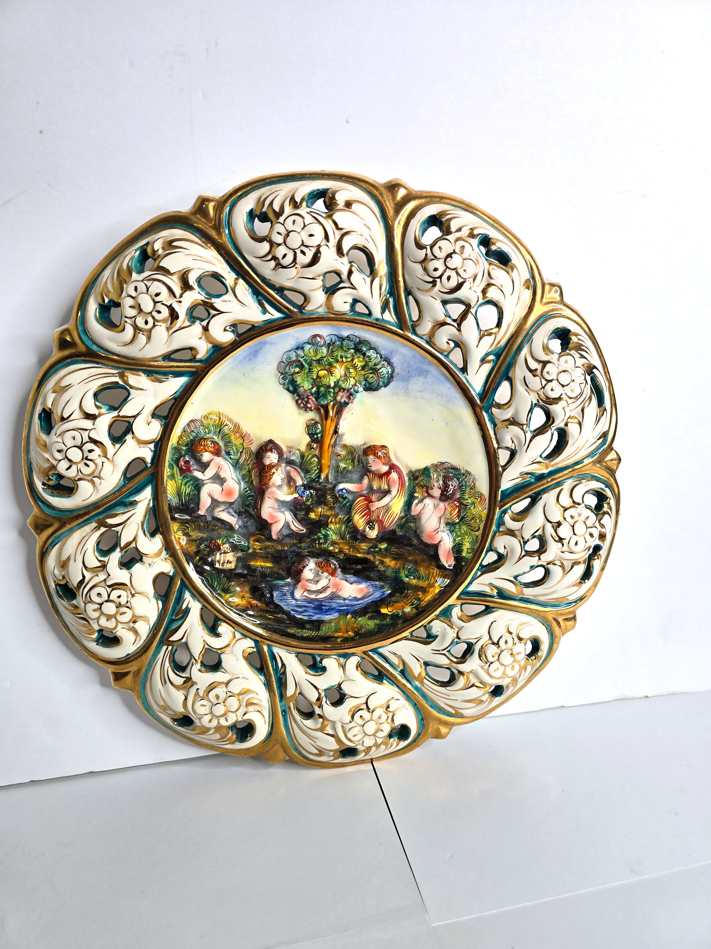 Capodimonte Italian Art Hand Painted Plate with 18k Gold Trim
