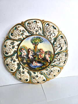 Capodimonte Italian Art Hand Painted Plate with 18k Gold Trim
