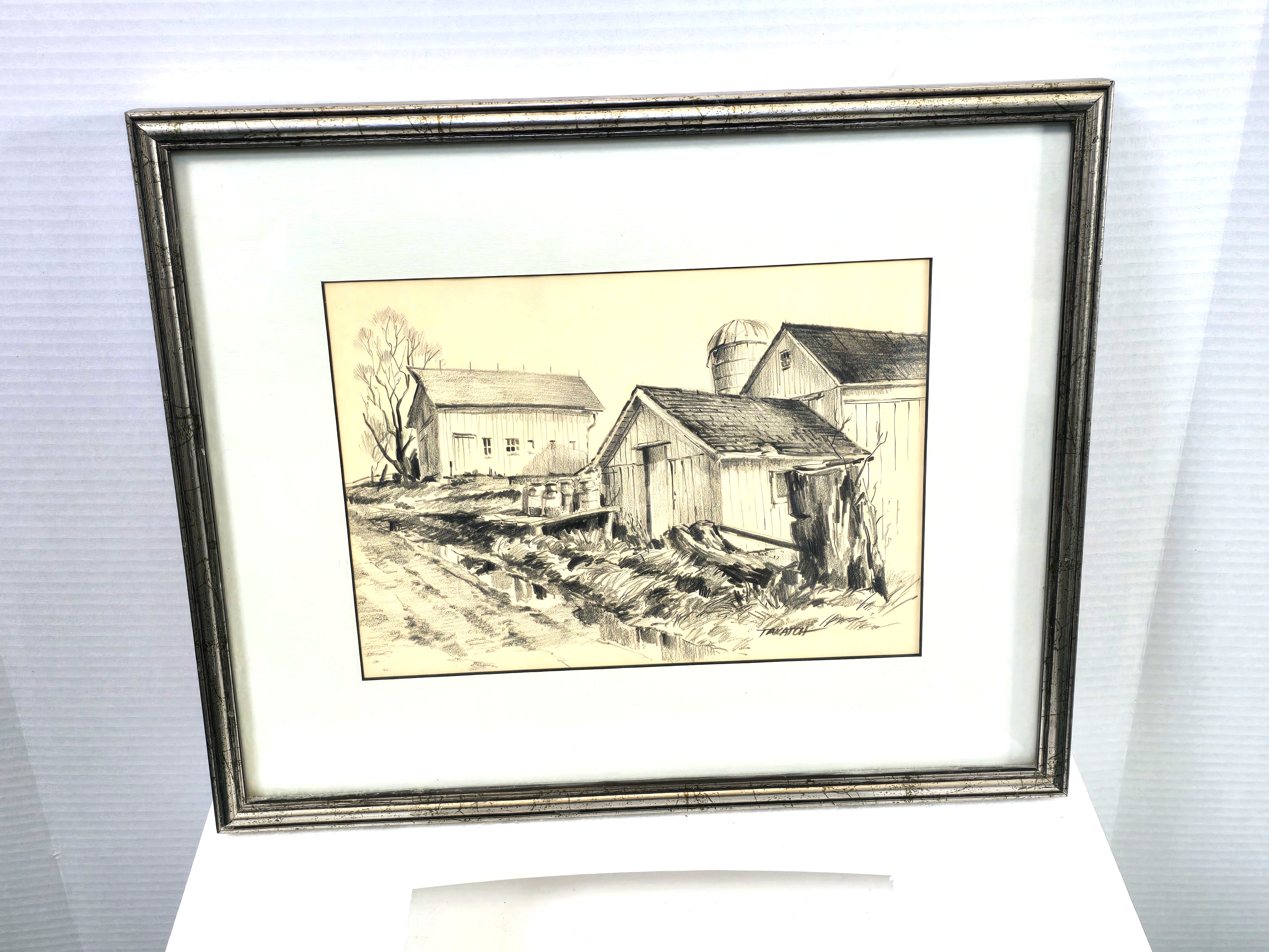 Chagrin Falls Ohio Sketch Illustration Barns Signed by Artist