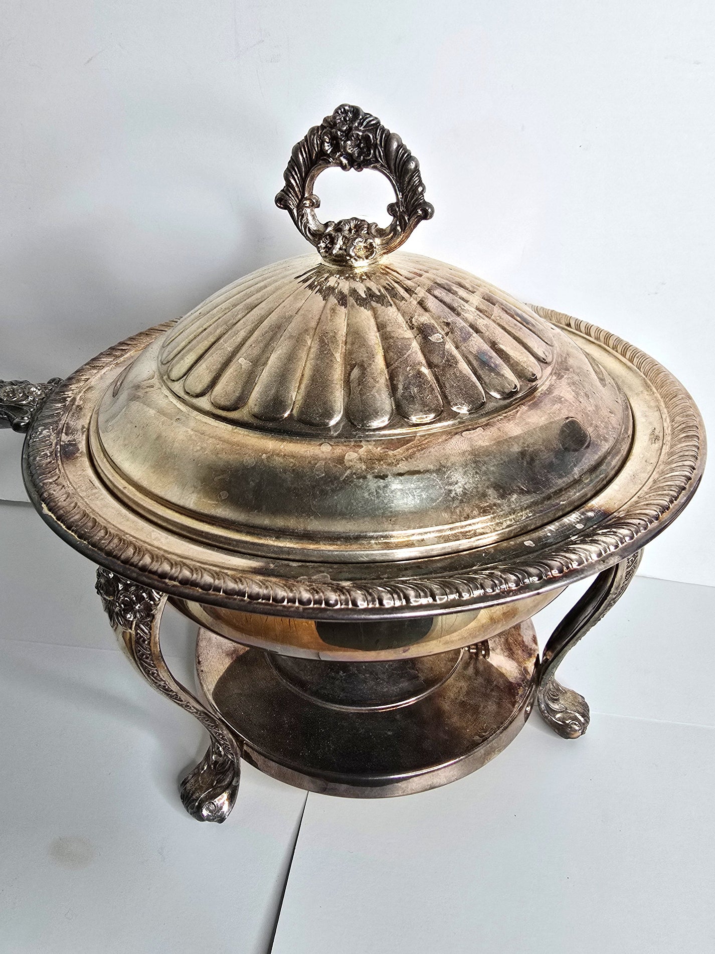 F.B. Rogers Silver Antique Chafing Dish with Oil Burner