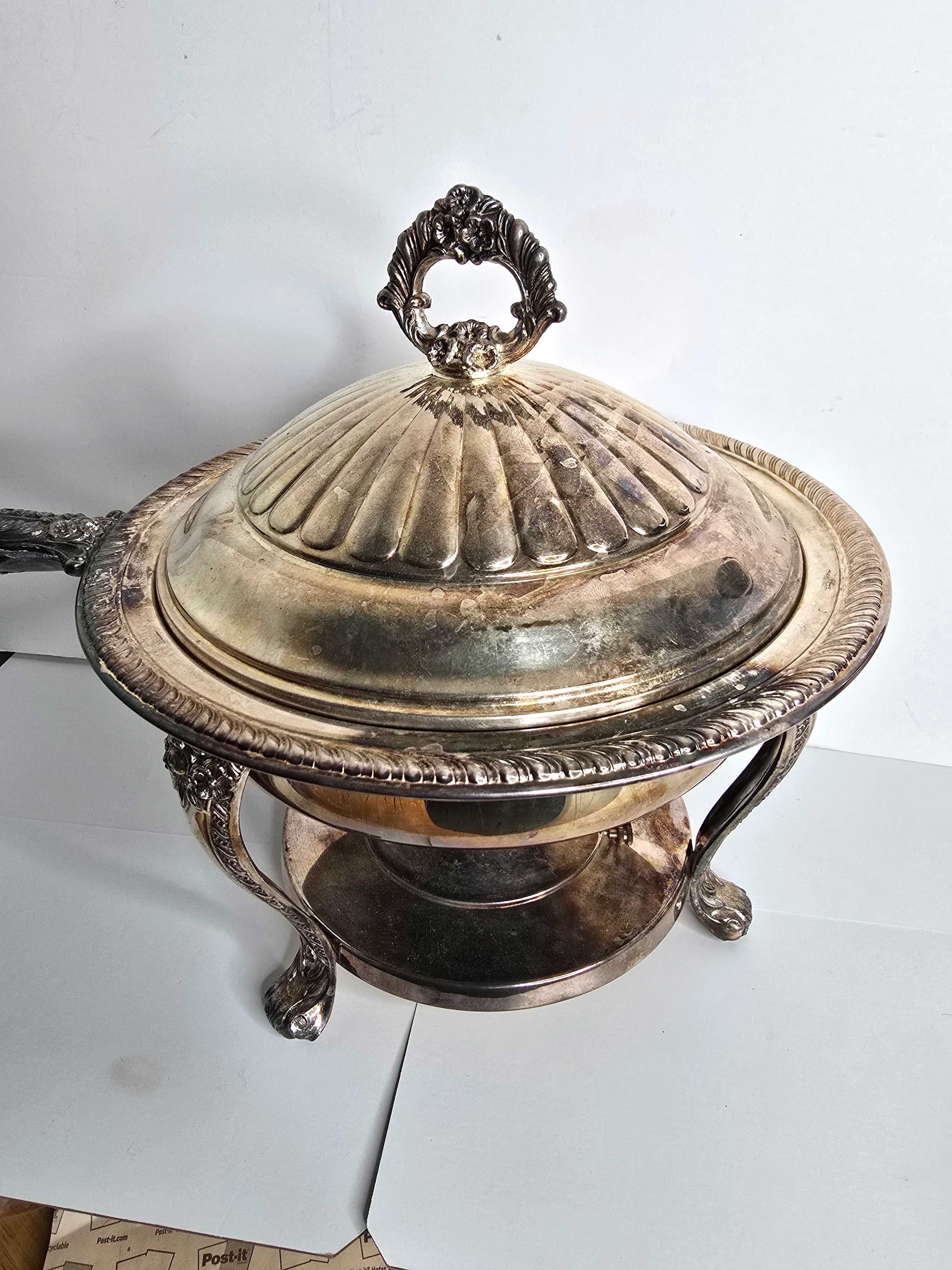 F.B. Rogers Silver Antique Chafing Dish with Oil Burner