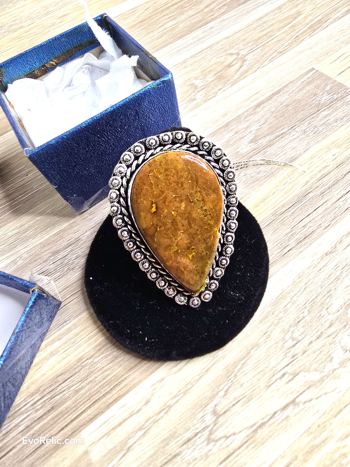 Vintage Fashion Ring Ocean Jasper German Silver