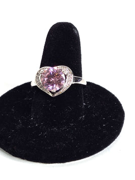 Heart Shaped Ring Sterling Silver Pink Topaz Size 8