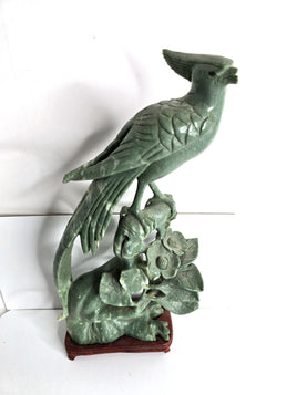 Jade Chinese Sculpture Bird with Pedestal