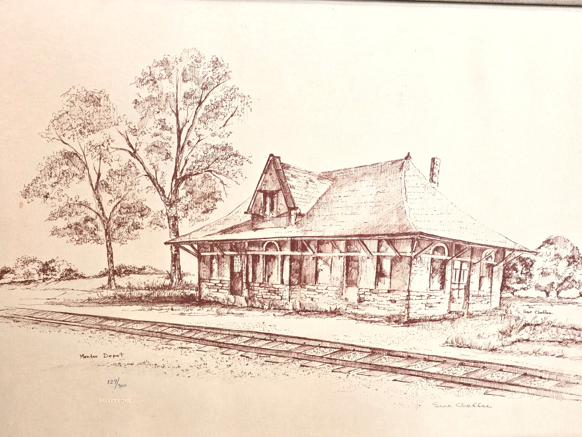 Old Mentor Depot in Ohio Signed by Artist, Sue Chaffee