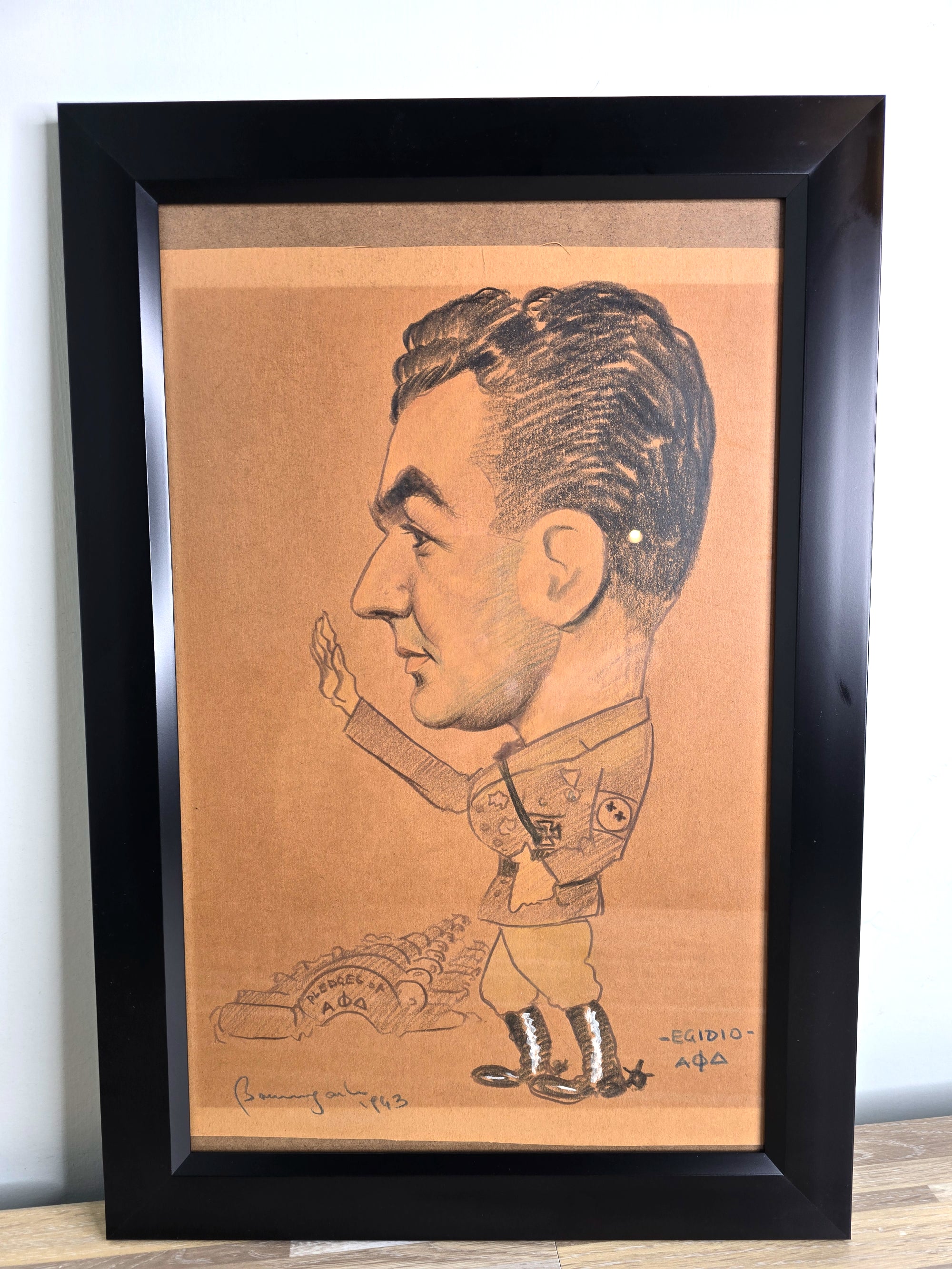 Militaria WW II Collectible 1943 Sketch Art Signed - Extremely Rare