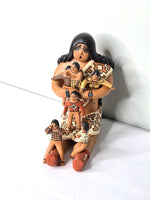 Native American Clay Storyteller Figure Women with Kids Signed by Terrie Saxon