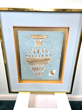 Ol-Raku Urn Blue Art Mixed Media Signed by Artist