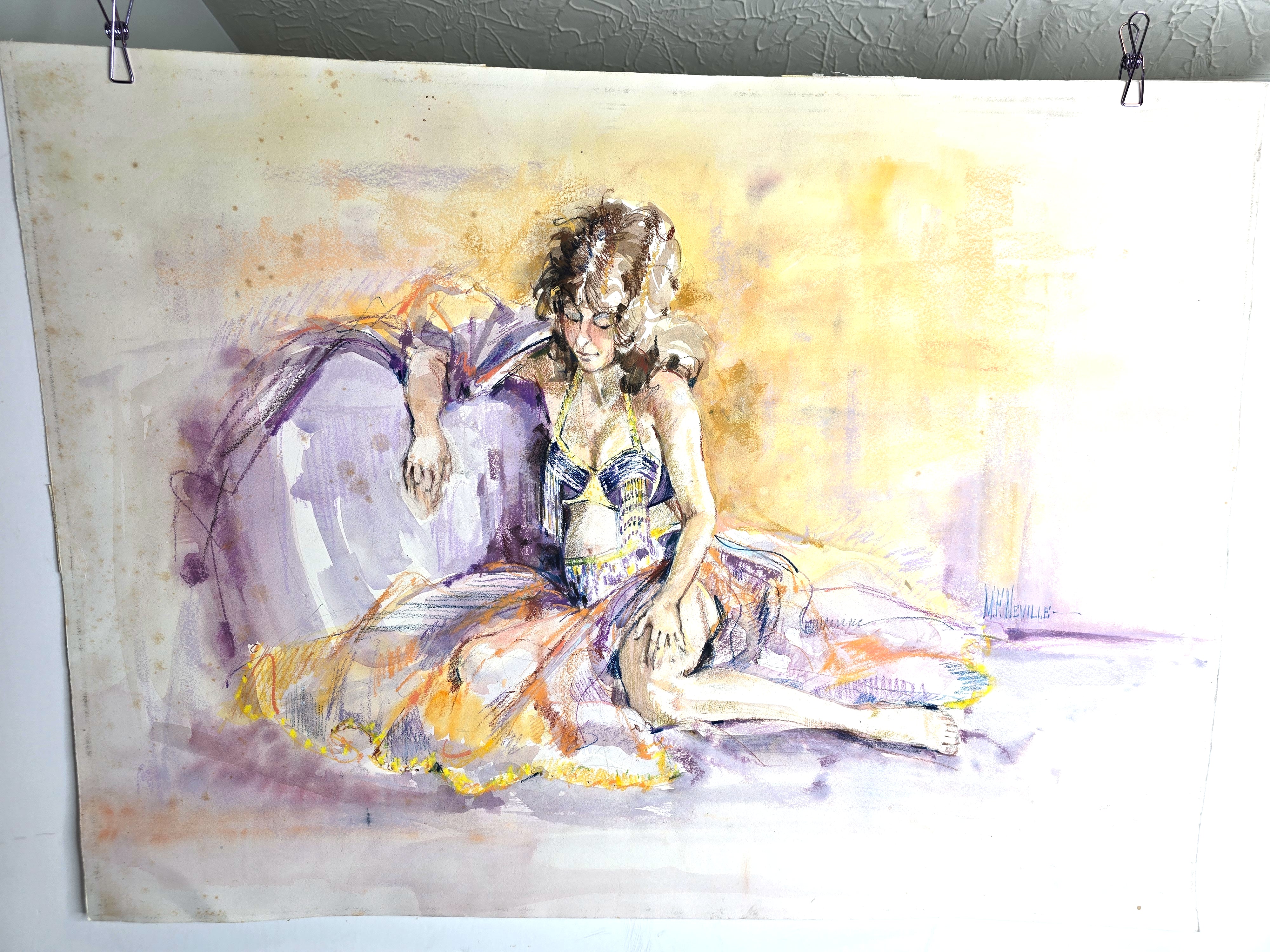 Pregnant in Repose Art Pastels Paint Signed by Artist