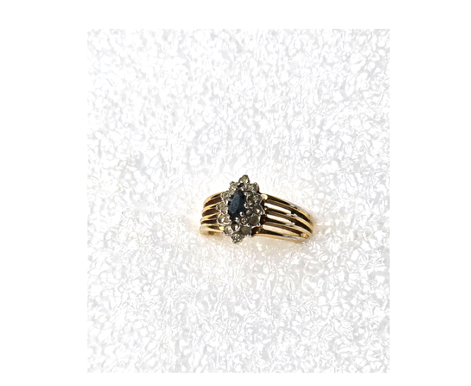 Ring Sapphire with Diamond Cluster 14k Gold Plated