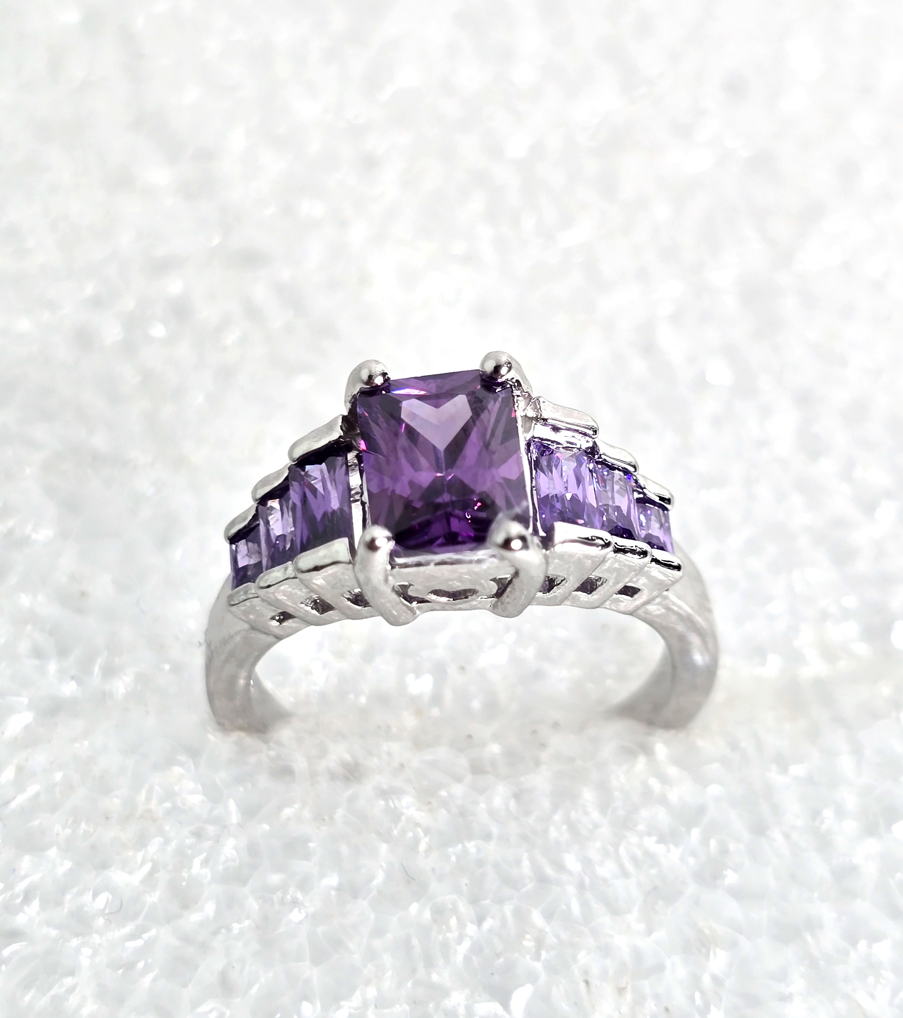Ring Sterling Silver with Purple Gemstones