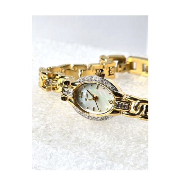 Elgin Watch Vintage Gold Plated with Crystals Pearl Dial