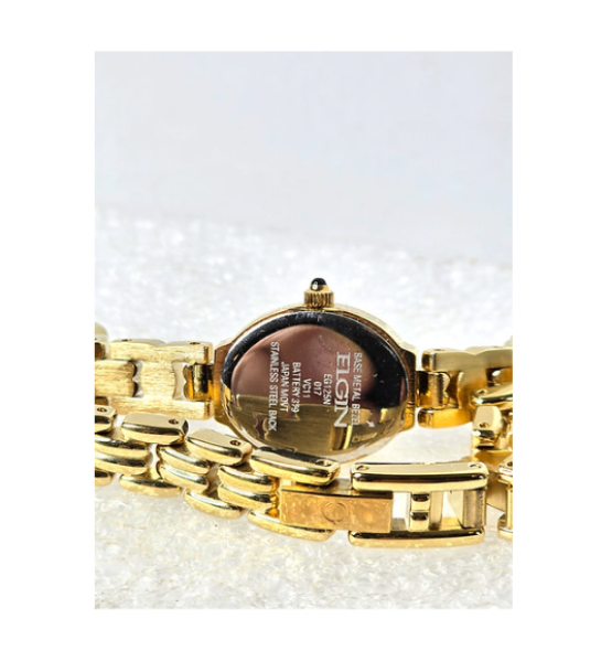 Elgin Watch Vintage Gold Plated with Crystals Pearl Dial