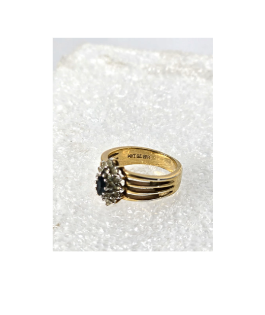 Ring Sapphire with Diamond Cluster 14k Gold Plated