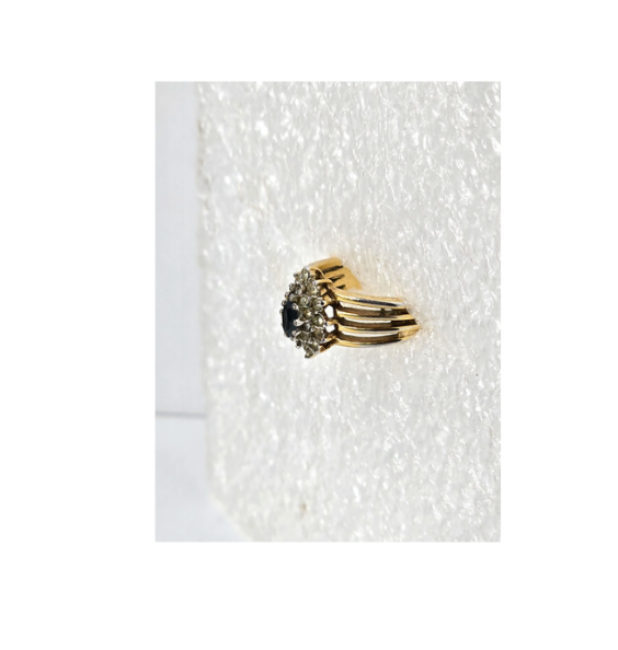 Ring Sapphire with Diamond Cluster 14k Gold Plated